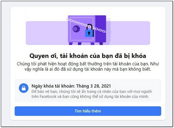facebook thông báo tài khoản bị khóa 956