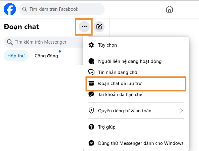 Cách khôi phục tin nhắn lưu trữ trên messenger bằng máy tính