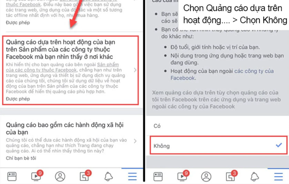 “Quảng cáo dựa trên hoạt động của bạn trên Sản phẩm của các công ty thuộc Facebook”