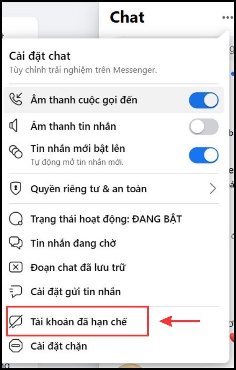 chọn mục “Tài khoản bị hạn chế”