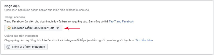 Chọn fanpage để chạy quảng cáo facebook messenger