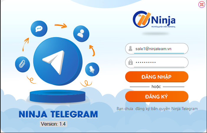 Đăng nhập vào phần mềm Ninja Telegram theo tài khoản được cấp