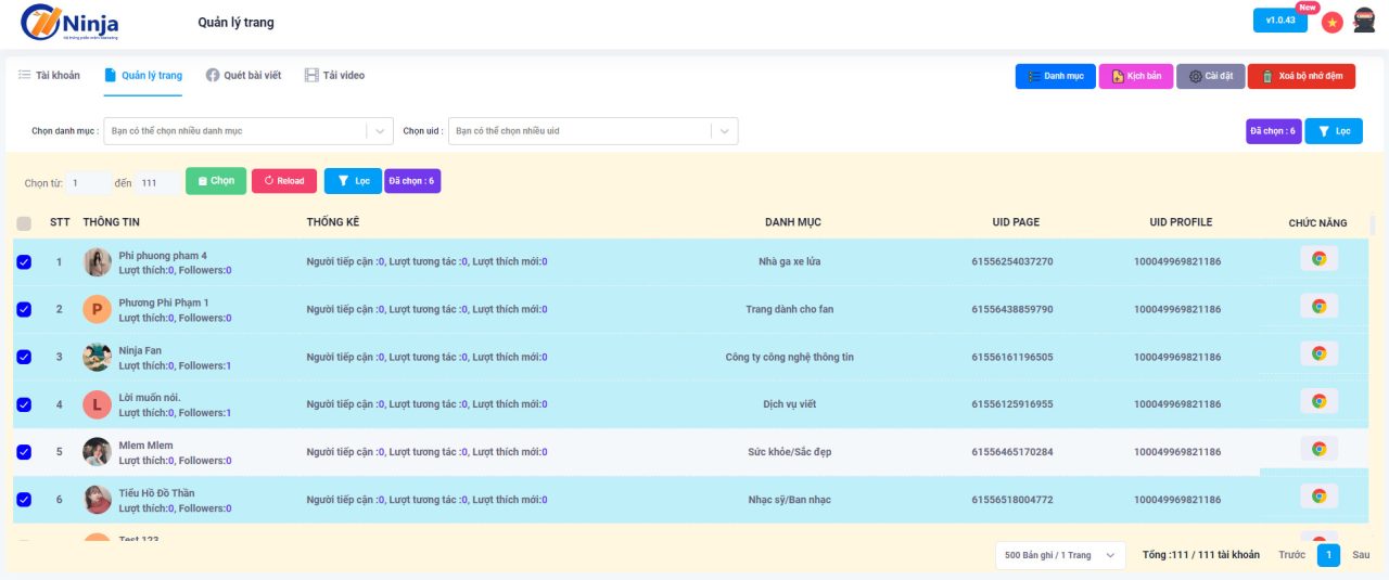 Quản lý Fanpage hàng loạt