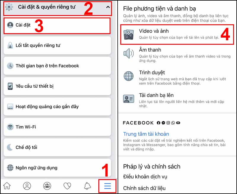 truy cập vào cài đặt Facebook